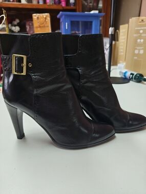 Louis Vuitton Classic Black Leather Women's Ankle Boots with Buckle Detail